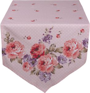 Clayre & Eef Tischläufer 50x160 cm Rosa Violett Baumwolle Rosen