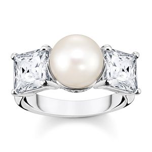 Thomas Sabo TR2408-167-14 Damen-Ring Perle und Weiße Steine Silber, 58/18,5
