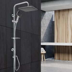 ECD Nemecko Sprchový systém z nehrdzavejúcej ocele, okrúhly dizajn, svetlo sivá/čierna, ručná sprcha s anti-calc tryskami, sprchová lišta s uhlovou hlavovou sprchou, inštalačný materiál Sprchová súprava Dažďová sprcha Sprchová hlavica
