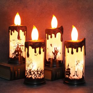 Flammenlose Halloween-Kerzen, flackernde LED-Kerzen, batteriebetriebene Kerzen, warmes Licht, Halloween-Dekorationen für drinnen und draußen-4 Stück