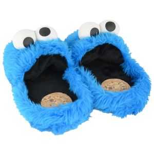 Sesamstraße Hausschuhe - Krümelmonster 3D Plüsch Slipper Pantoffeln Cookie Monster Blau, Größe:35-37