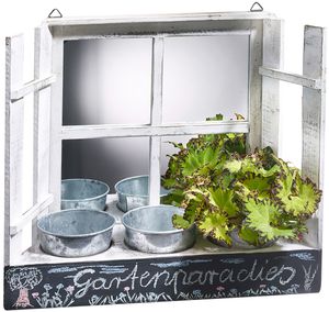 Kobolo Blumenkasten Fensterladen zum Bepflanzen mit Spiegeln - Used Look - Holz - weiß