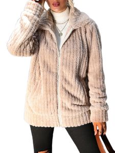 Damen Shaggy Mockt Winter Warm Warmes Festmantel Flauschiger Mit Taschenjacke,Farbe:Hellbraun,Größe:M