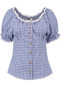 Trachtenbluse Carmenbluse für trachten lederhosen bluse kariert, Größe:44, OS-Farbe:Mittelblau