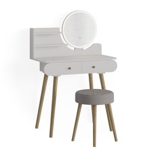 Vicco Vanity table Edda, 80 cm with LED lighting and stool, White