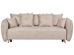 BELIANI 2-Sitzer Sofa Creme Samtbezug mit Schlaffunktion Stauraum Mehreren Kissen Armlehnen Holzbeinen Modern Skandi Wohnzimmer Schlafsofa Sofabett