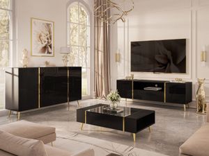 ONYX Wohnzimmerset auf goldenen Beinen Schwarz / Schwarz hochglanz