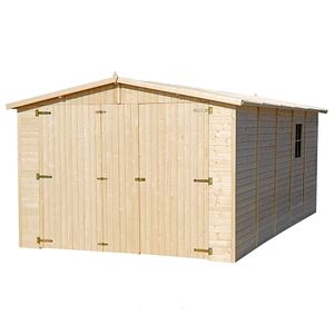 Drevená garáž 15 m² - Sklad s oknami - V222xL516xŠ324 cm - Konštrukcia z prírodných drevených panelov - Záhradná dielňa - Prístrešok na auto a náradie -TIMBELA M101
