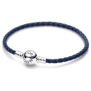 Pandora Lederarmband Blau Geflochten 592790C01 Kugelverschluss 20,5 cm