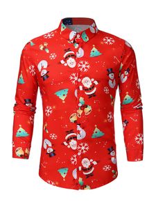 Herren Weihnachtshemd Langarm Hemden Christmas Shirt 3D Druck Slim Fit Freizeithemd Rote Weihnachten, Größe: 3xl