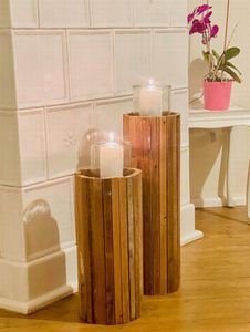 Windlichtsäule "Rustikal" aus recyceltem Holz, 63 cm hoch, Dekosäule, Holzsäule, Dekosäule mit Kerzenglas, Bodenwindlicht, Kerzensäule