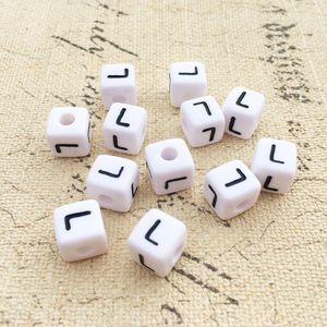 Buchstaben Perlen, 30 Stück, 6x6 mm, weiß mit schwarz, eckig, Buchstabe L