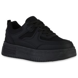 VAN HILL Damen Plateau Sneaker Keilabsatz Schnürer Profil-Sohle Schuhe 840232, Farbe: Schwarz, Größe: 41