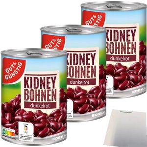 Gut&Günstig Kidneybohnen dunkelrot 3er Pack (3x400g Dose) + usy Block