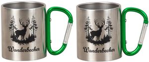 2 Stück Outdoorbecher mit Karabiner grün Metall 200ml Wanderbecher Tasse Camping 2 Stück Outdoorbecher mit Karabiner grün Metall 200ml Wanderbecher Tasse Camping