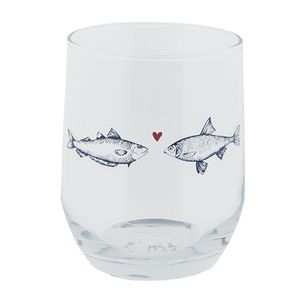 Clayre & Eef Wasserglas Ø 7x9 cm / 300 ml Transparant Glas Fische