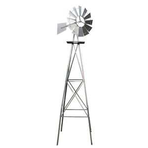 Větrné kolo XPOtool s výškou 245 cm, větrný mlýn ve stříbrných barvách, větrná zvonkohra v americkém designu, zahradní dekorace s texaským kolem s kuličkovými ložisky, pomůcka pro šplhání po zahradě
