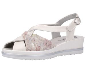 bama Damen Sommer-Schuhe stylische Echtleder-Sandale mit Keilabsatz und dezentem Blumen-Print 1003977 Weiß, Größe:40