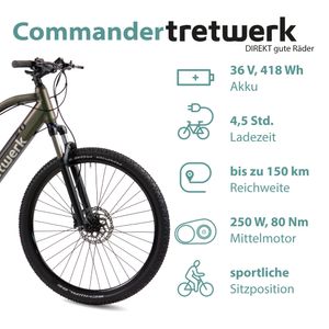 Tretwerk Commander E Bike Mountainbike 29 Zoll Pedelec MTB Hardtail