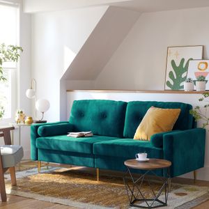 VASAGLE 3-Sitzer Sofa, Couch für Wohnzimmer, Sofa, Bezug aus Samt, für Wohnungen, kleinen Raum, Holzgestell, Metallbeine, einfacher Aufbau, modernes Design, 190 x 82 x 84 cm, petrolfarben LCS001Q02