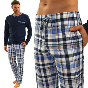Sesto Senso Herren Schlafanzug Pyjama 100% Baumwolle Langarm + Pyjamahose Nachtanzug - 2188/17 Navy - L