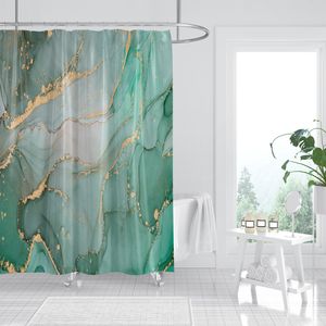 YULUOSHA Duschvorhang Waldgrüner Marmor wasserdicht Duschvorhang Shower Curtain 180 x 200 cm MIT 12 HAKEN