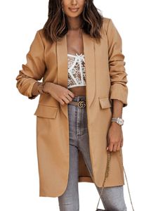 Damen Revers Hals Cardigan Jacke Office Open Front Outwear Mit Mittlerer Länge Solid Color Blazer