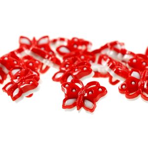 12 niedliche Kinderknöpfe 3D-Schmetterling, aus Kunststoff, rot/weiß