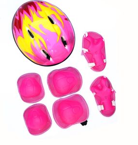 7Pcs Kinder Fahrrad Radfahren Skating Helm Knie Ellbogen Handgelenk Schutz Schutzpolster Rosa