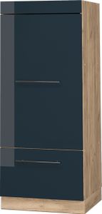 Vicco Mikrowellenschrank Fame-Line, 60 cm, Dunkelblau Hochglanz/Goldkraft Eiche