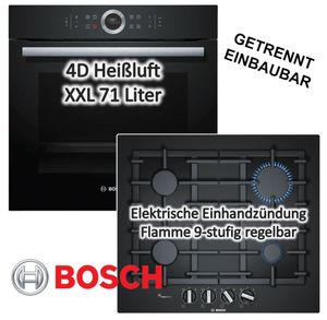 Herdset Bosch Backofen EcoClean Direct mit Gas-Kochfeld schwarzem Hartglas - autark, 60 cm