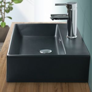 ML-Design Waschbecken mit Überlauf, 51x36x13 cm, Schwarz, aus Keramik