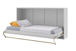 Wandklappbett mit Schrank CONCEPT PRO, horizontal Schrankbett, funktionale Klappbett (Große: 90x200 cm, Farbe: Weiß)