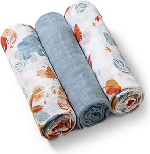 BABYONO | Muslin Windeln 3er Set - Grau & Muster - Super weich - Multifunktional & Atmungsaktiv