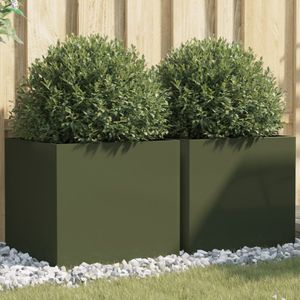 Sadzarka 2 szt. Oliwkowa zieleń 49x47x46 cm Stal walcowana na zimno