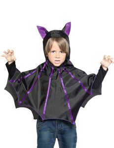 Fledermaus-Poncho für Kinder Halloween-Kostüm schwarz-lila