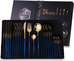 24-dílná sada příborů Elegant-Zlatá/Modrá KP26405