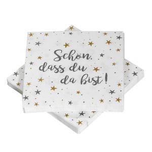 Weihnachtsservietten Sterne 'Schön, dass du da bist!' - grau/gold/weiß (20 Stück)