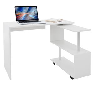 ML-Design Schreibtisch L-Form mit 4 Rädern, 150x88x75 cm, Weiß glänzend, aus MDF Spanplatte, Winkelkombination Winkelschreibtisch Arbeitstisch Bürotisch Computertisch PC Tisch für Heim und Büro