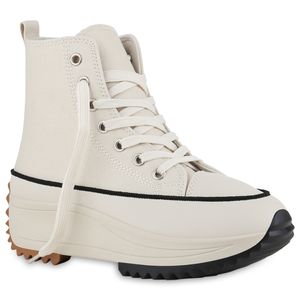VAN HILL Damen Plateau Sneaker Schnürer Profil-Sohle Schuhe 839987, Farbe: Beige, Größe: 37