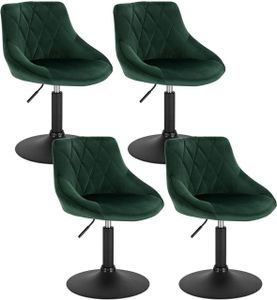 WOLTU Sada 4 barových stoličiek Barová stolička Barové kreslo Kreslo do obývačky so zamatovým kovovým operadlom Nastaviteľná výška Tmavo zelená