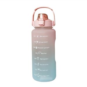 Pink Wasserflasche Time Marker 2L Extra große motivierende Sportflasche mit Strohhalm