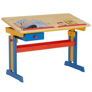 Kinderschreibtisch FLEXI mit Kippfunktion und Höhenverstellung, praktischer Schreibtisch aus massiver Kiefer bunt lackiert