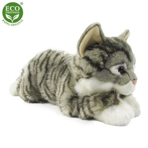 RAPPA Plyšová mourovatá kočka šedá 40 cm ECO-FRIENDLY