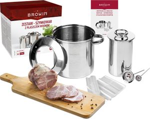 Browin 313016 SET s vodným plášťom Šunkový varič 1,5 kg + hrniec, nerezová oceľ, vrátane 2 teplomerov a vreciek