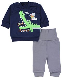 TupTam Baby Jungen Outfit Langarmshirt mit Print Spruch Babyhose Babykleidung 2teilig, Farbe: Dunkelblau Krokodil Grün, Größe: 62