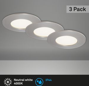 BRILONER FLAT IN LED Einbaustrahler Bad, 3er Set, IP44 Spritzwasserschutz, Flaches Design, Neutralweißes Licht, matt-nickel, 8,5 x 2,7 cm