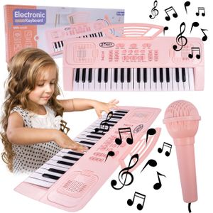 MalPlay Elektronické klávesy 37 kláves | Prenosné teľa | Mikrofón | Detská hudobná hračka od 3 rokov | Ružová