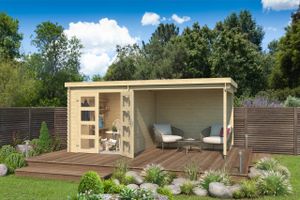 Lasita Maja  28 mm Pultdach Gartenhaus aus Holz Long Beach, Schwedenrot, Premium Dachbahn selbstklebend