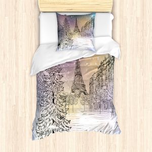 ABAKUHAUS Winter Mantele, Winter-Tag in Paris, Milbensicher Allergiker geeignet mit Kissenbezügen, 135 cm x 200 cm - 80 x 80 cm, rosa, Weiß,